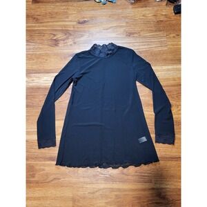 LOGO LAYERS LORI GOLDSTEIN  NEW  MOCK NECK TOP WITH LACE‎ BLACK  LARGE  XXS